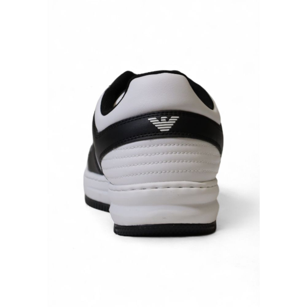Back view of EA7 Emporio Armani Black And White Polyester Athletic Sneakers showcasing design details.