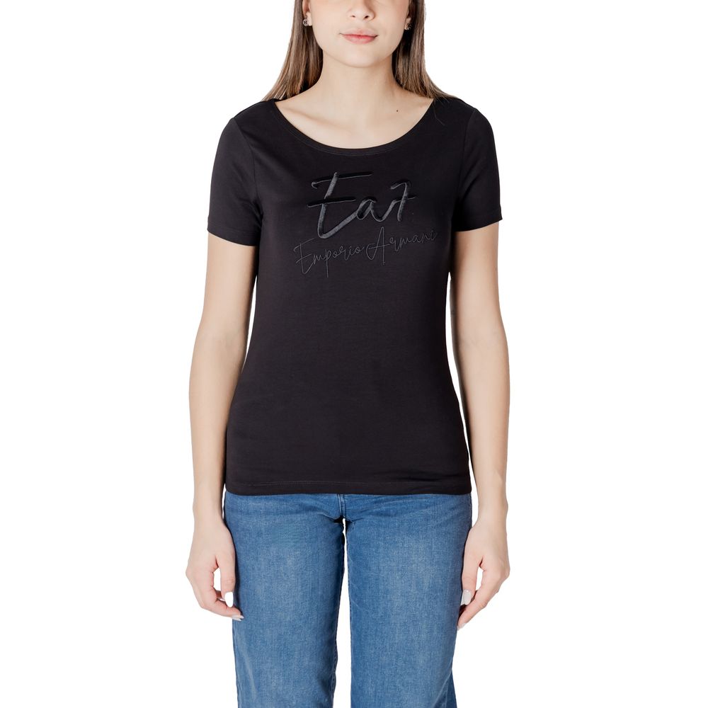 EA7 Emporio Armani Black Cotton T-Shirt for women, short-sleeve, elegant design, paired with jeans, made from cotton and elastane.