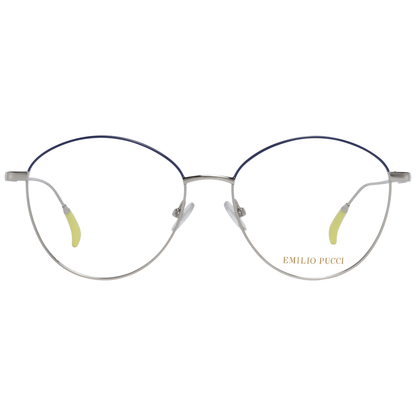 Emilio Pucci Blue Metal Glasses (Frames) with silver full-rim design and branded case included.