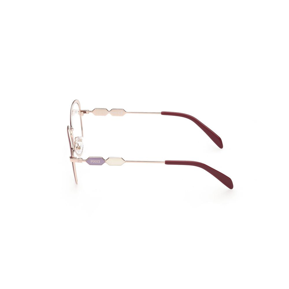 Side view of Emilio Pucci Red Metal Frames, showcasing the elegant design and vibrant color, with dimensions 54/17/140mm.