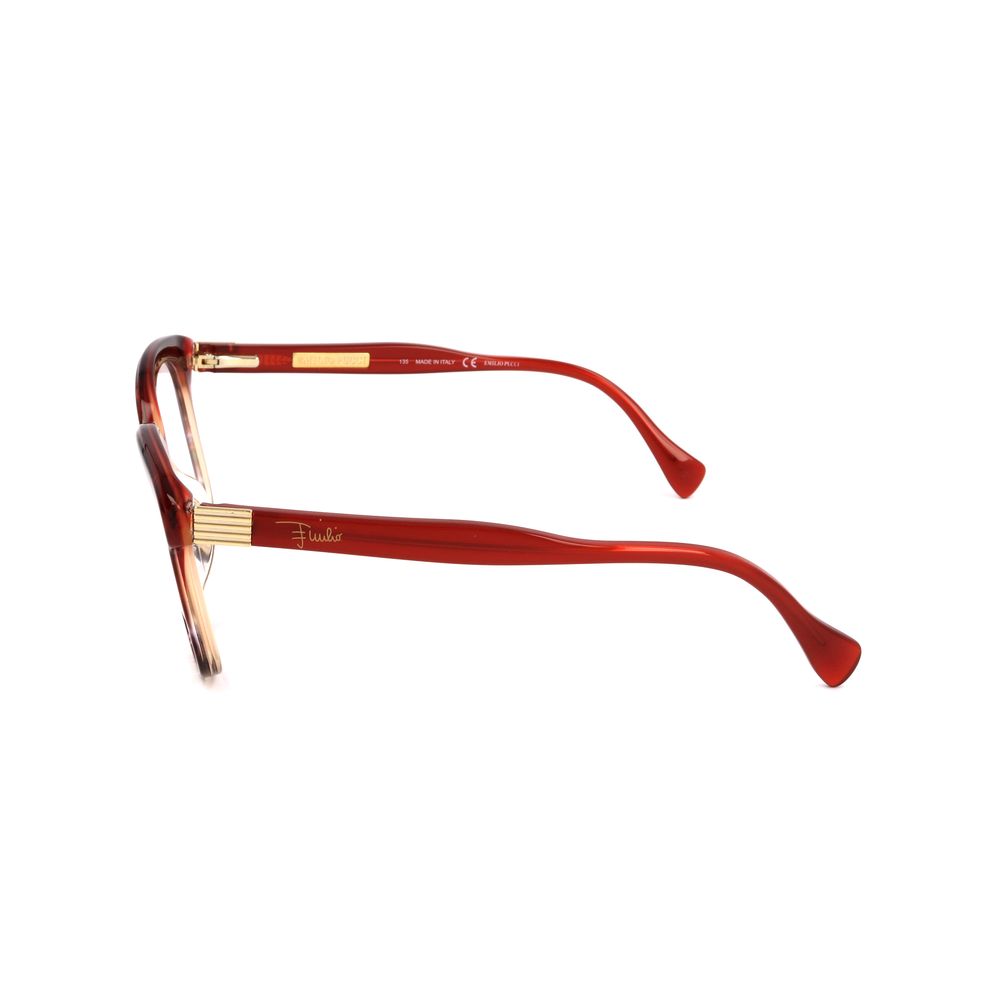 Side view of Emilio Pucci Red Plastic Frames with cherry red temples, model EP2695611, featuring gold detailing on the arms.