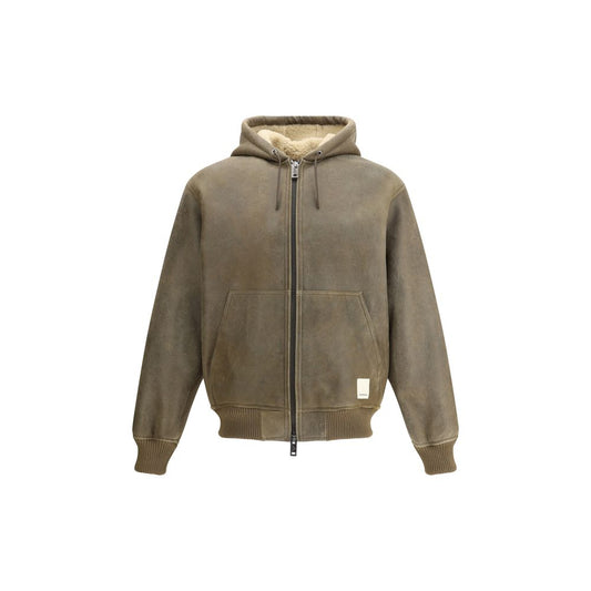 Emporio Armani Brown Lamb Ovis Aries Aries Bomber with adjustable hood and patch pockets.