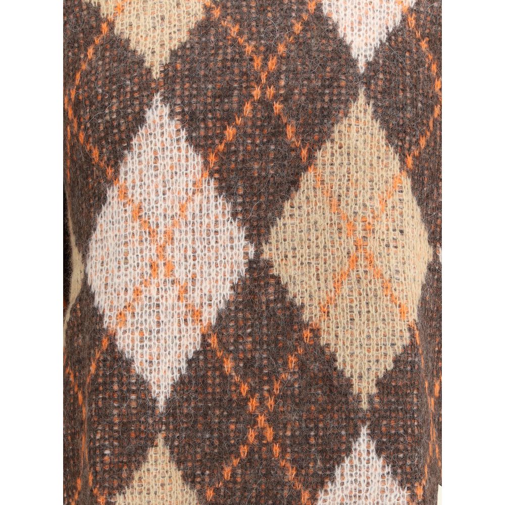 Emporio Armani Brown Polyamide Sweatshirt with classic rhombus pattern and ribbed details, perfect for casual and refined outfits.