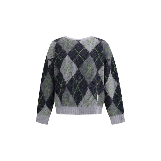 Emporio Armani Gray Polyamide Sweatshirt featuring rhombus pattern and logo patch, ideal for casual and refined outfits.