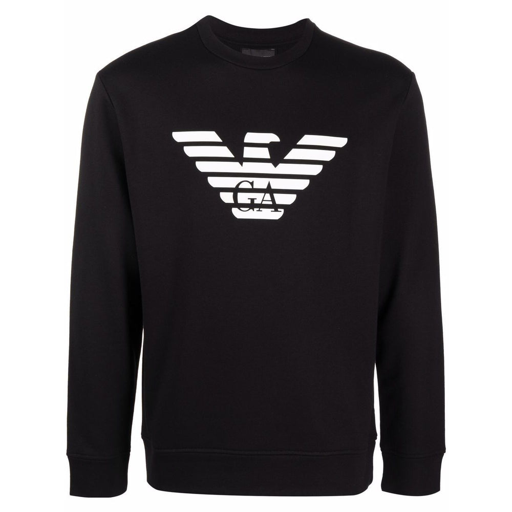 Emporio Armani Sweaters Black, cotton-modal blend, logo print crewneck sweatshirt with long sleeves and straight hem.