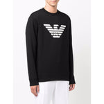 Emporio Armani Sweaters Black cotton blend crewneck with logo print and long sleeves, ideal for casual style.