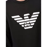 Emporio Armani Sweaters Black with logo print on chest, black cotton-modal blend, crew neck, long sleeves, straight hem sweatshirt.