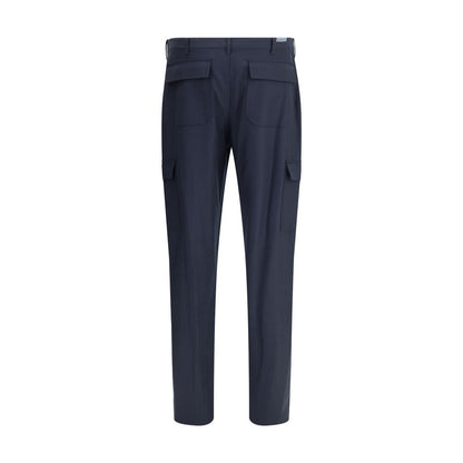 Etro Blue Wool Cargo Pants with flannel fabric, featuring side and patch pockets, and zipper closure for a utility style.