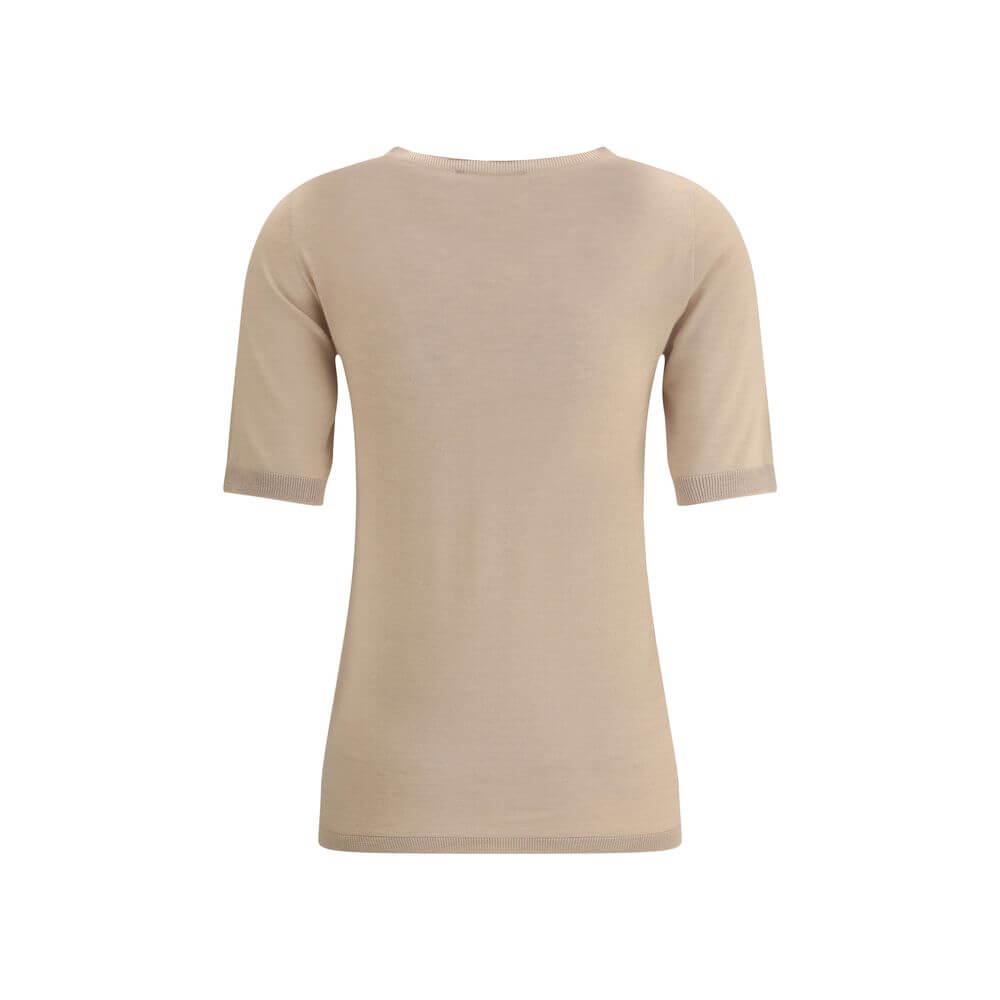 Back view of Fabiana Filippi Beige Cashmere T-Shirt with ribbed crew neck and hem detailing for AW25 season.