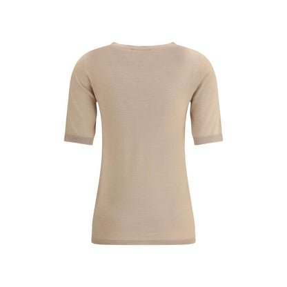 Back view of Fabiana Filippi Beige Cashmere T-Shirt with ribbed crew neck and hem detailing for AW25 season.