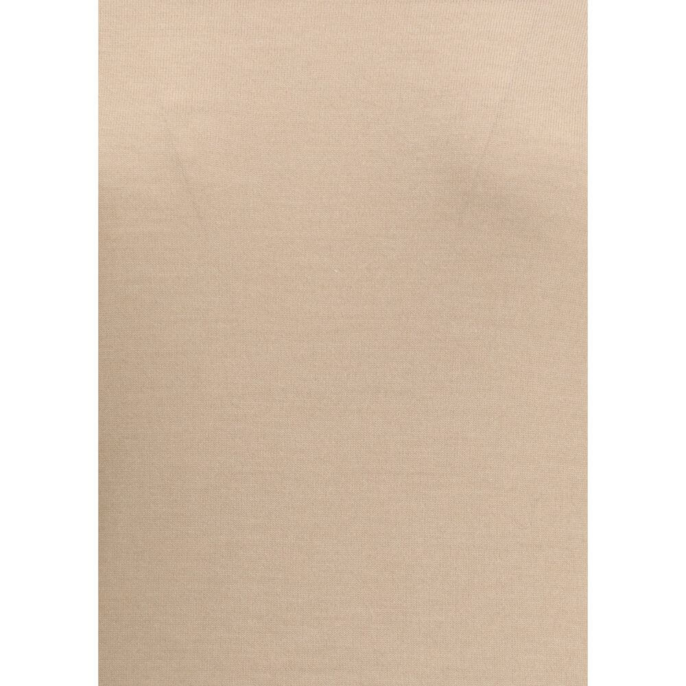 Fabiana Filippi Beige Cashmere T-Shirt with ribbed crew neck and hem, crafted from 70% cashmere and 30% silk in a regular fit for AW25 season.