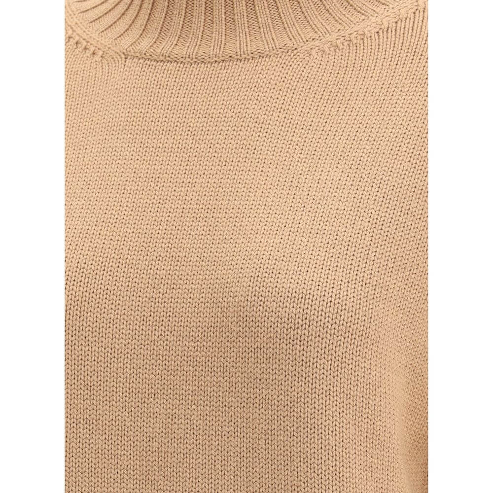 Fabiana Filippi Beige Fleece Wool Sweatshirt with ribbed turtleneck, showcasing fine craftsmanship and elegant style for autumn-winter season.