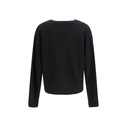 Fabiana Filippi Black Cashmere Cashmere Sweater with ribbed V-neck, hem, and cuffs, showcasing a classic and elegant design, AW25 season.