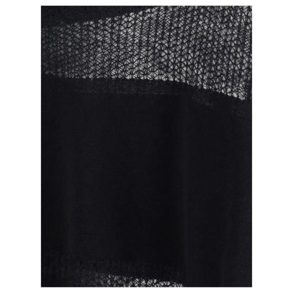Close-up of Fabiana Filippi Black Fleece Wool Cashmere Sweater fabric with perforated details.