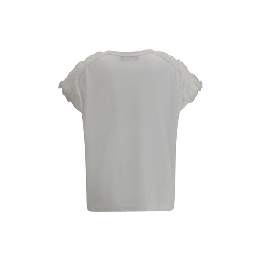 Back view of Fabiana Filippi T-Shirt with tulle appliqués, featuring delicate tulle on sleeves and a classic crew-neck design.