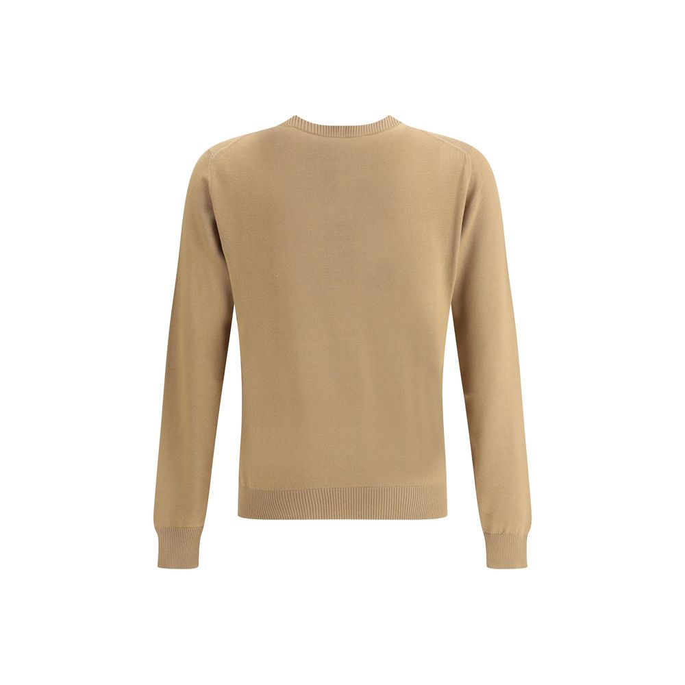 Alt Tag: Back view of Fendi Beige Fleece Wool Sweatshirt with ribbed detailing, featuring the iconic logo for an elegant and timeless appearance.