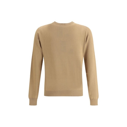 Alt Tag: Back view of Fendi Beige Fleece Wool Sweatshirt with ribbed detailing, featuring the iconic logo for an elegant and timeless appearance.