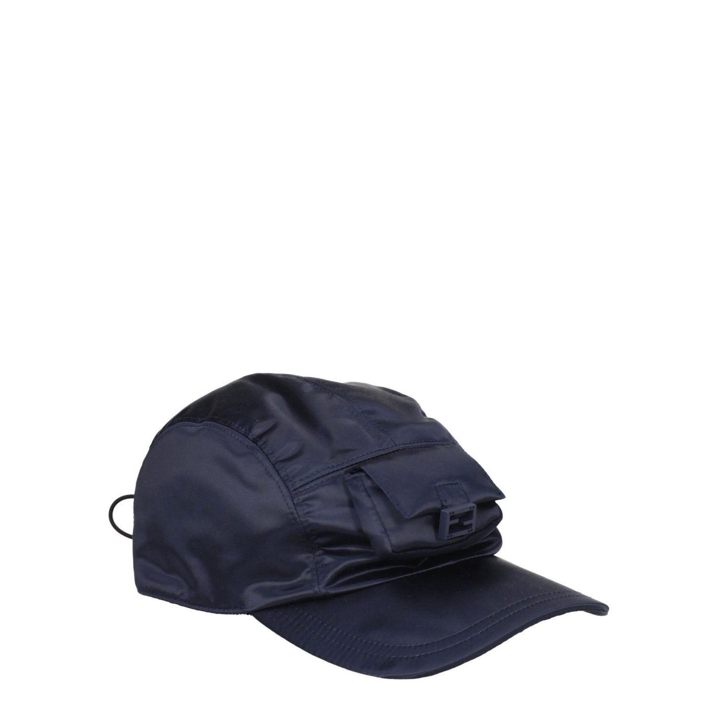 Fendi Blue Polyamide Cap (Baseball Hat) with front and back logo, drawstring closure, street style.