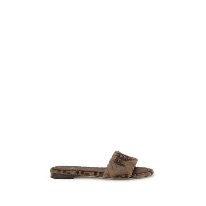 Fendi Brown Viscose Flat Sandals with embroidered logo and signature insole, AW25.