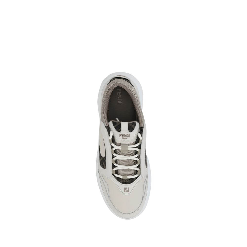 Top view of Fendi White Calf Leather Bos Taurus Low Top Sneakers with lace-up closure and panel design for urban style