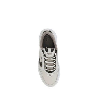 Top view of Fendi White Calf Leather Bos Taurus Low Top Sneakers with lace-up closure and panel design for urban style