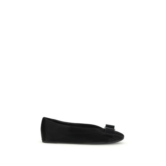 Ferragamo Black Calf Leather Bos Taurus Ballet Flats