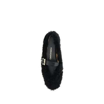 Ferragamo Black Fur Ballet Flats