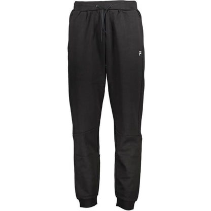 Fila Black Cotton Pant with elastic waist, laces, two pockets, ankle cuffs, and logo print for sports trousers.