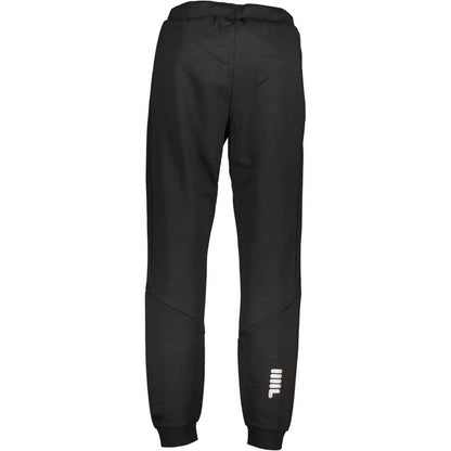 Fila Black Cotton Pant - Sports trousers with elastic waist, laces, 2 pockets, ankle cuffs, print logo. Perfect for active wear.