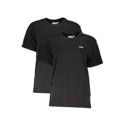 Fila Black Cotton Women T-Shirt Twin Pack featuring classic crew neck design and bold Fila branding on premium organic cotton.