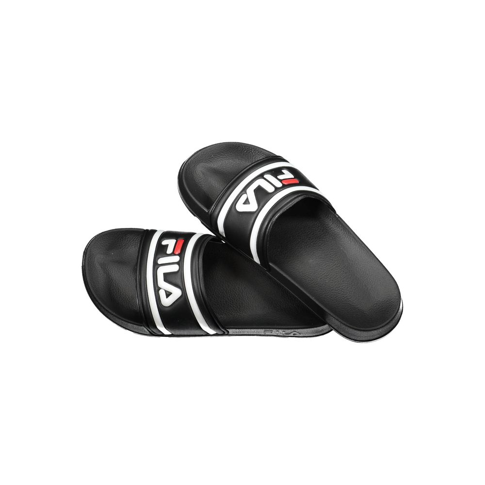 Fila Black Polyethylene Men Sandal with bold logo, streetwear style, and comfort design.