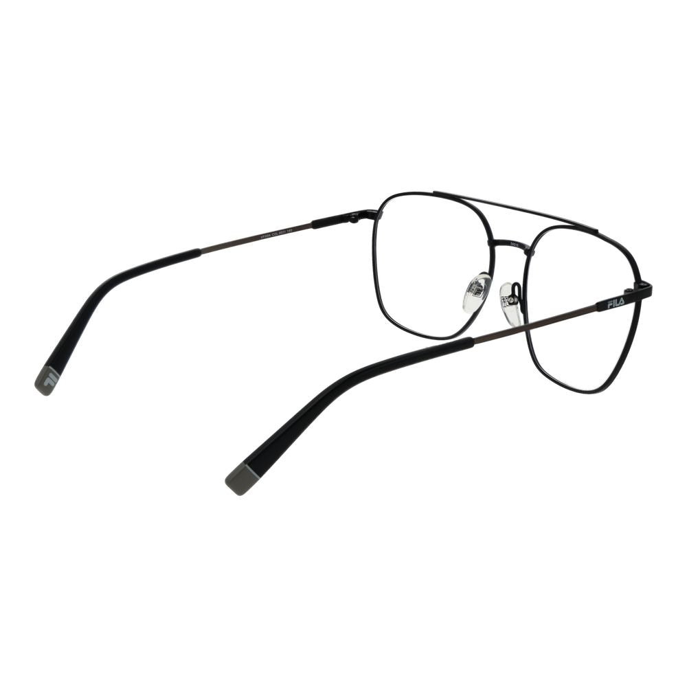 Fila Black Unisex Glasses Frame in full-rim stainless steel with demo lenses, aviator style, size 54-16-140.