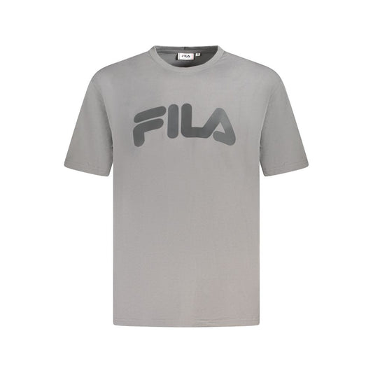 Fila Gray Cotton Men T-Shirt featuring bold black print and iconic logo, perfect for urban cool style and all-day comfort.