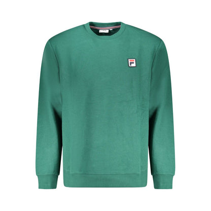 Fila Green Cotton Men Sweater with crew neck and Fila logo, showcasing stylish and comfortable design for fashion-forward individuals.