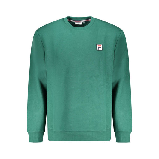Fila Green Cotton Men Sweater with crew neck and Fila logo, showcasing stylish and comfortable design for fashion-forward individuals.