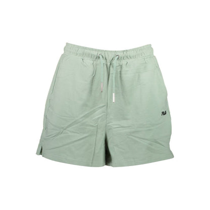 Fila Green Cotton Pant shorts with elastic waistband, laces, 2 pockets, embroidery, and logo.