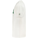 Fila White Cotton Men T-Shirt side view with green logo, soft and breathable fabric for casual wear.