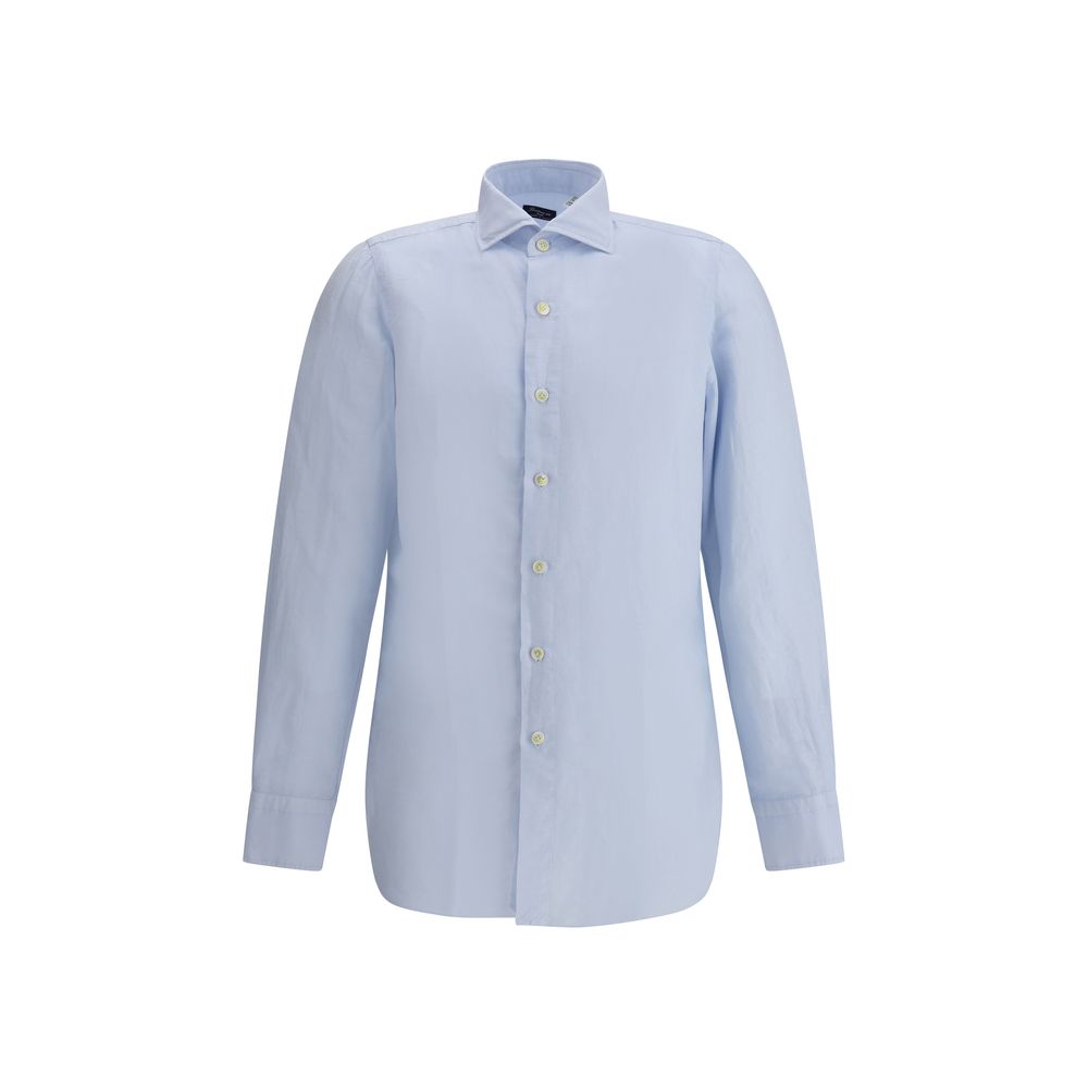 Finamore Light Blue Linen Dress Shirt Finamore