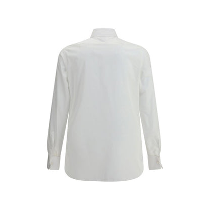 Back view of Finamore White Cotton Dress Shirt with French collar and adjustable cuffs for formal occasions.