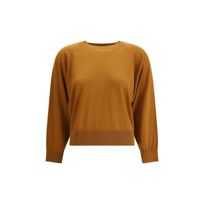 Forte_Forte Brown Fleece Wool Sweatshirt with ribbed crew neck, cuffs, and hem, perfect for autumn-winter wear.