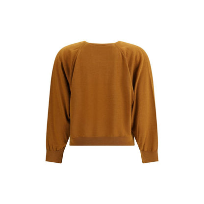 Forte_Forte Brown Fleece Wool Sweatshirt with ribbed crew neck, cuffs, and hem, made from 100% virgin wool for a lightweight, sophisticated look.