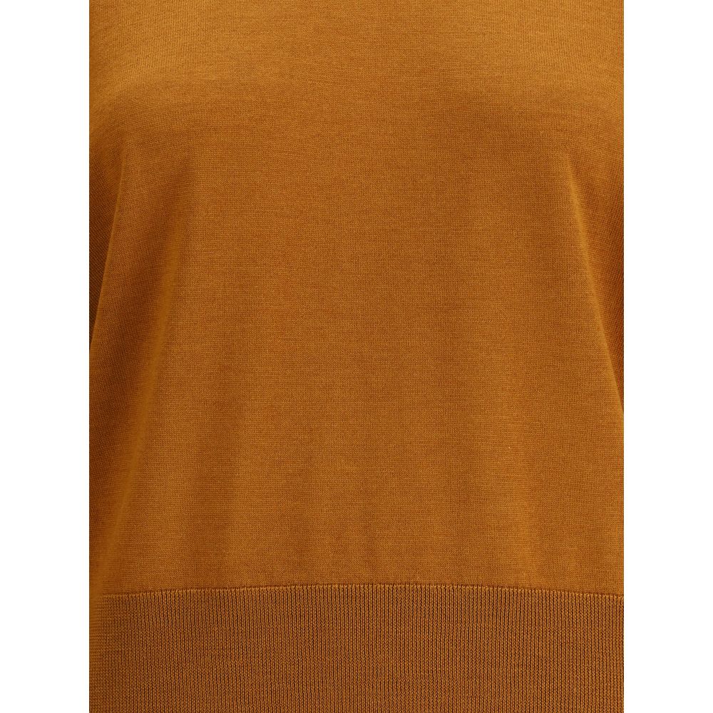 Forte_Forte Brown Fleece Wool Sweatshirt with ribbed crew neck, showcasing lightweight texture and elegant design. 100% fleece wool, regular fit AW25.