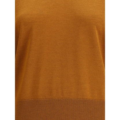 Forte_Forte Brown Fleece Wool Sweatshirt with ribbed crew neck, showcasing lightweight texture and elegant design. 100% fleece wool, regular fit AW25.