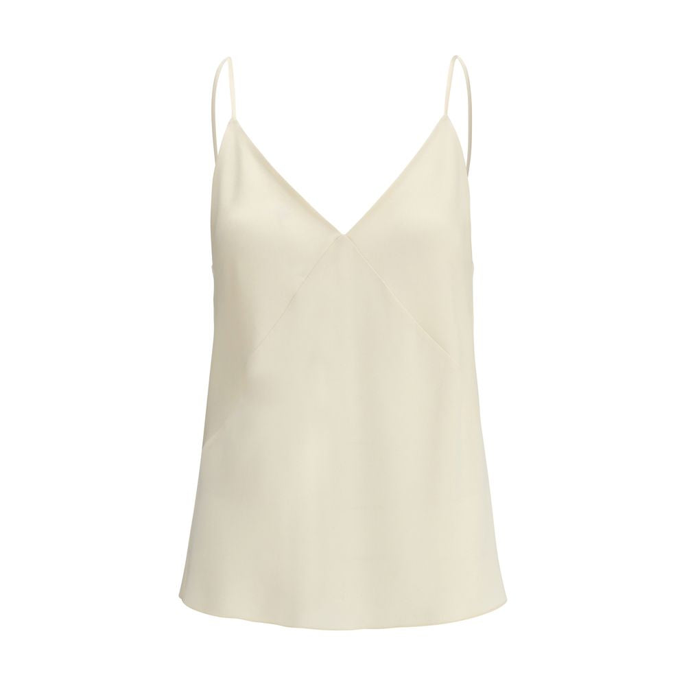 Forte_Forte Cream Acetate Top with V-neckline and adjustable straps, elegant satin finish, versatile for any occasion, AW25 collection.