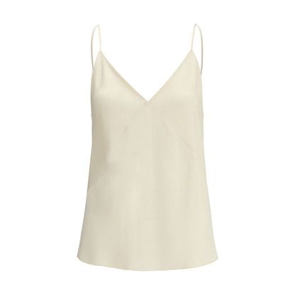 Forte_Forte Cream Acetate Top with V-neckline and adjustable straps, elegant satin finish, versatile for any occasion, AW25 collection.