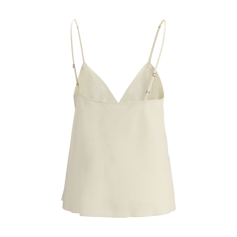 Forte_Forte Cream Acetate Top with V-neckline and adjustable straps, elegant satin finish for versatile style, AW25 collection.