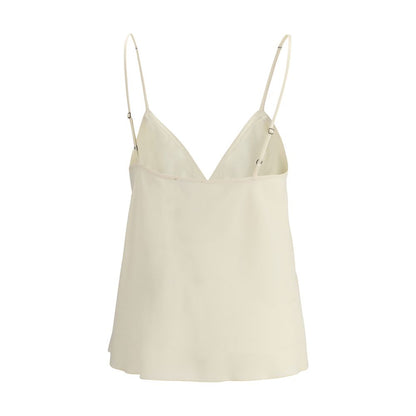 Forte_Forte Cream Acetate Top with V-neckline and adjustable straps, elegant satin finish for versatile style, AW25 collection.