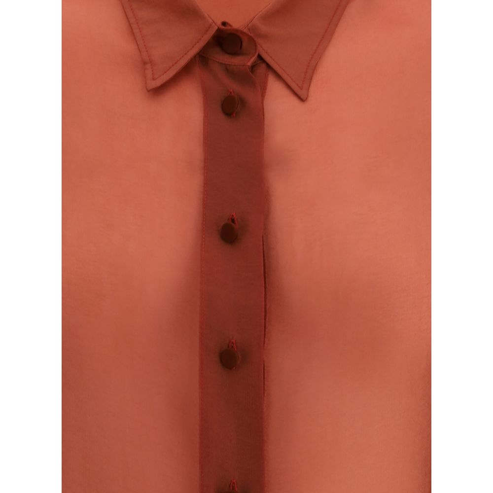 Forte_Forte Orange Copper Dress Shirt made of organza showcasing buttons and collar for a sophisticated, elegant look.