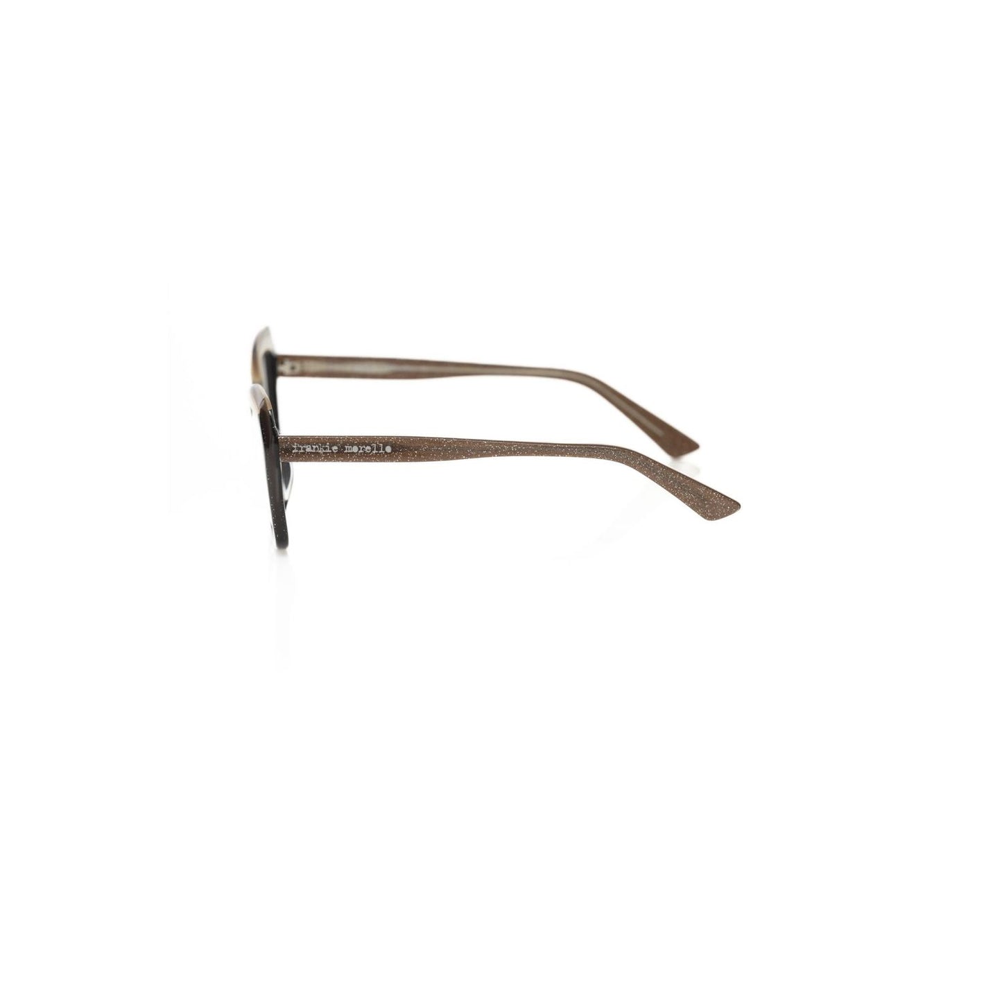 Side view of Frankie Morello Black Acetate Women's Eyeglass Frame with glitter-encrusted temples.