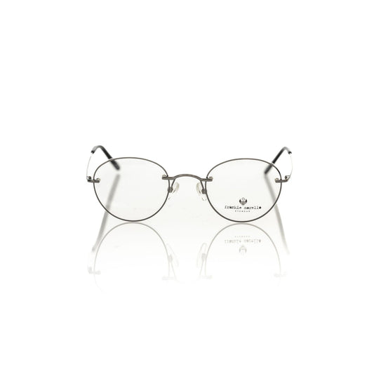 Frankie Morello Gray Metallic Unisex Eyeglass Frame with round design and Italian craftsmanship.